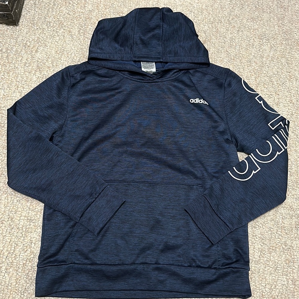 Boys Navy Adidas hoodie with kangaroo pocket size L/G 14/16